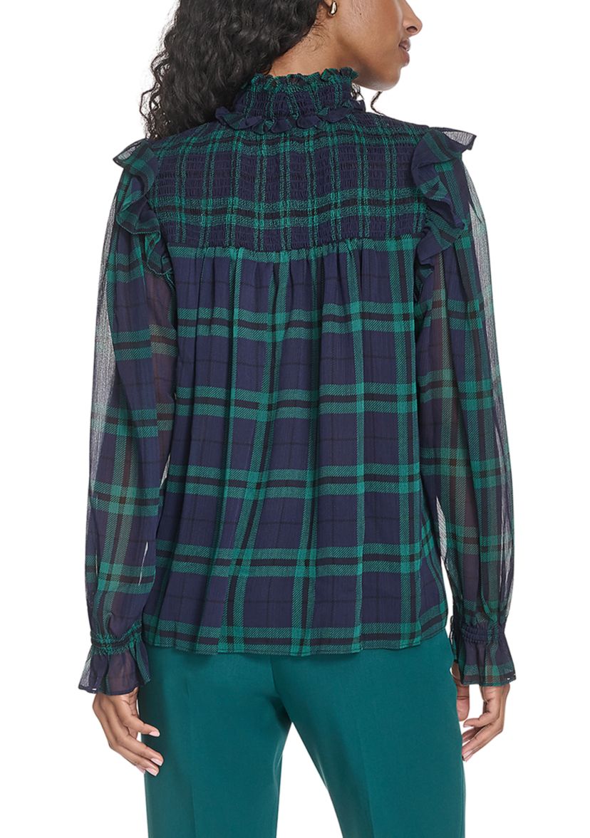 Womens Plaid Peasant Blouse