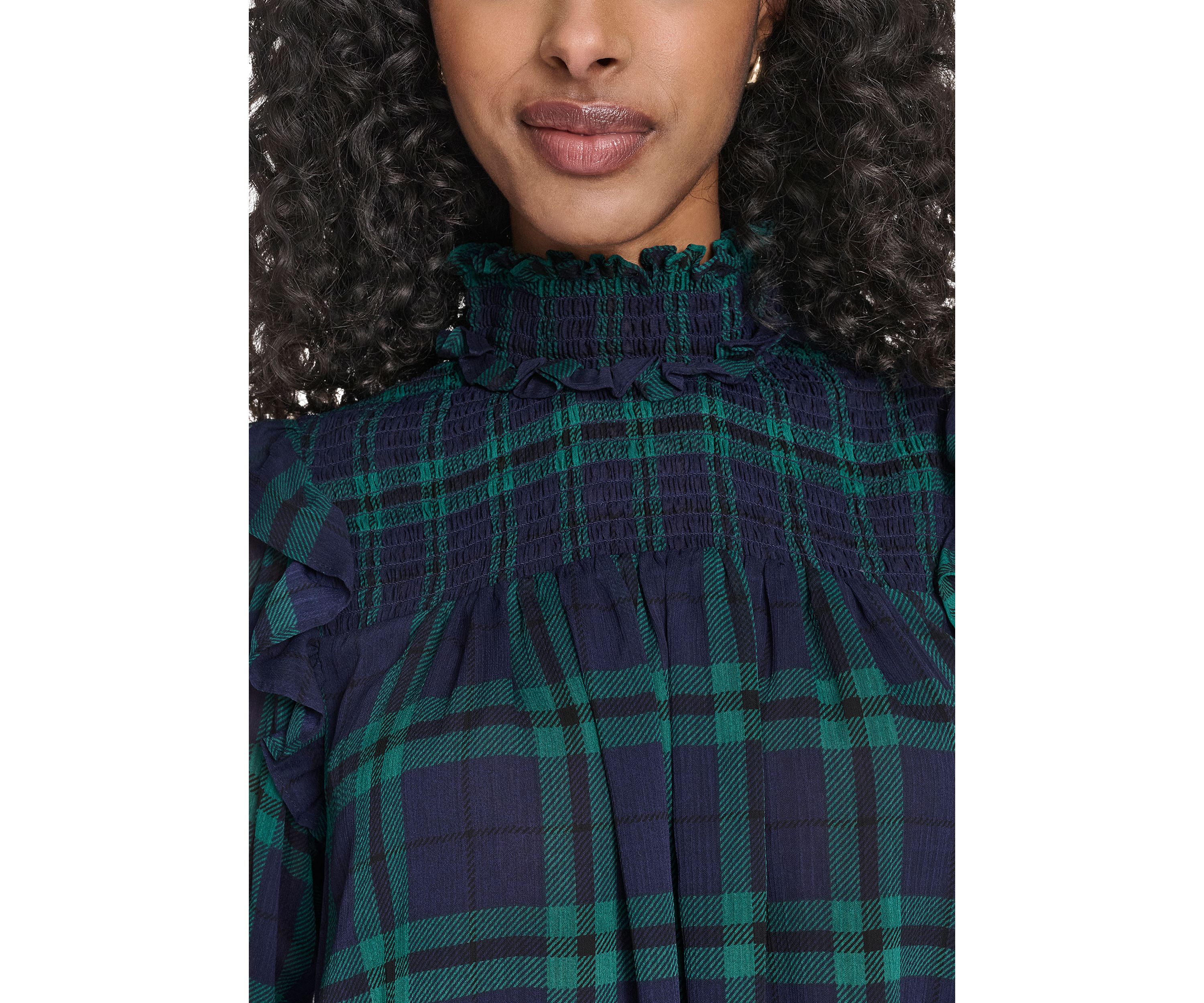 Womens Plaid Peasant Blouse
