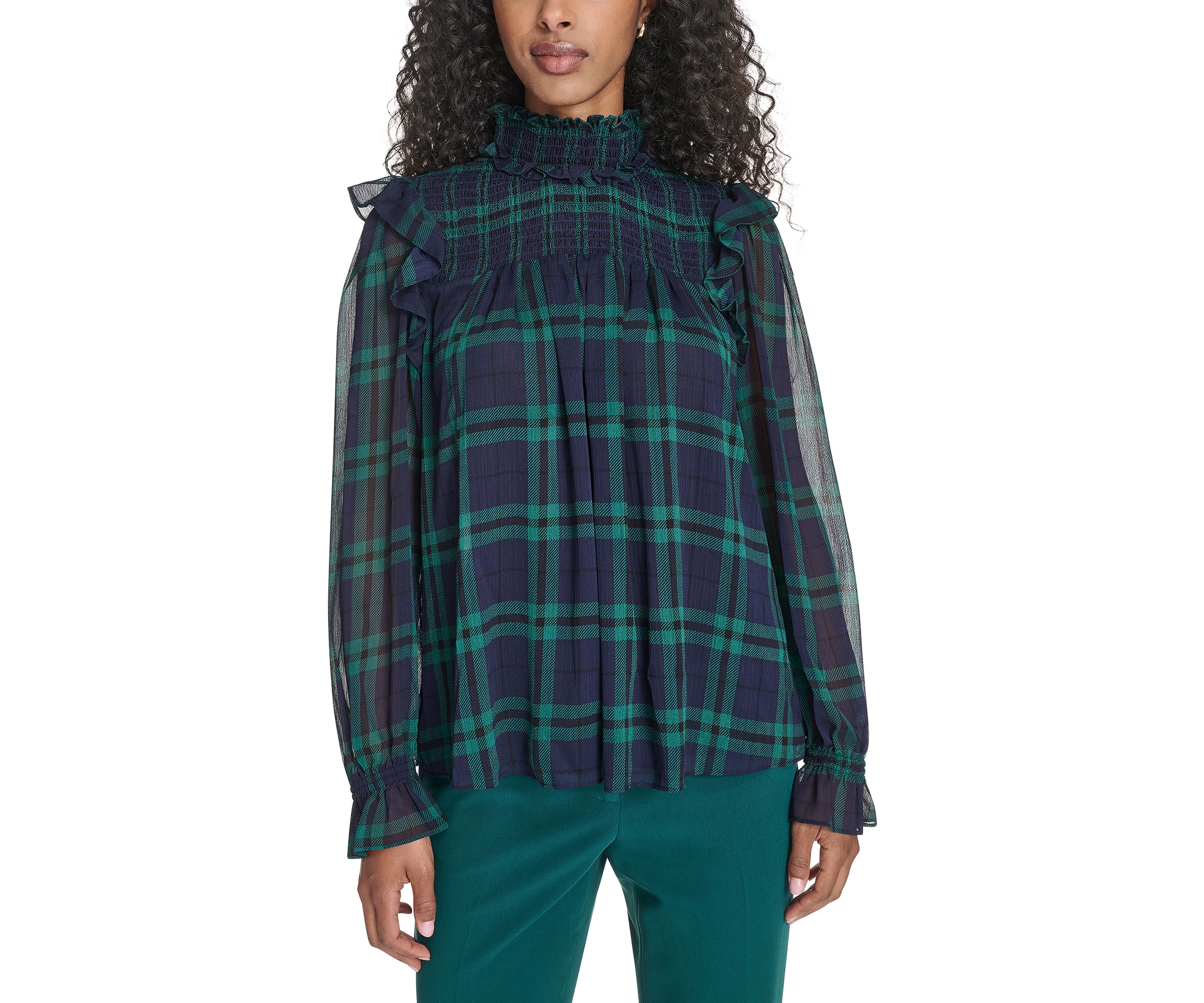 Womens Plaid Peasant Blouse