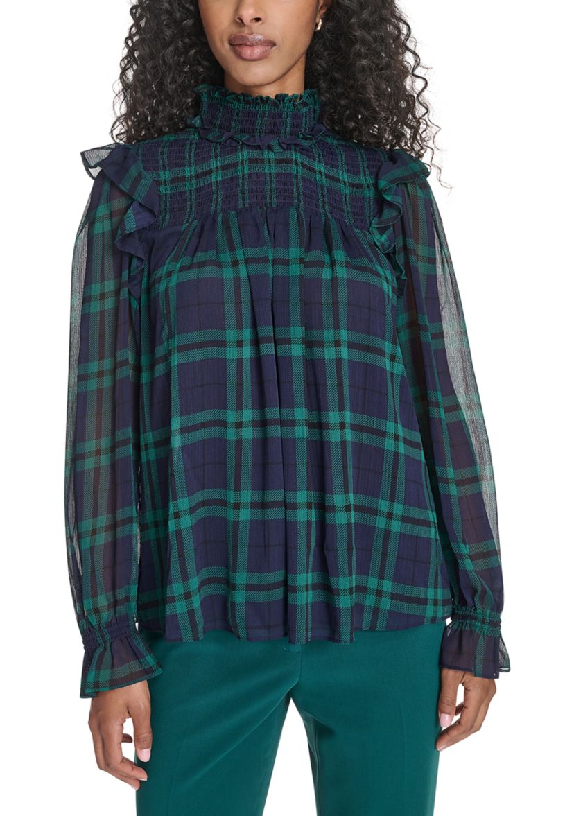 Womens Plaid Peasant Blouse