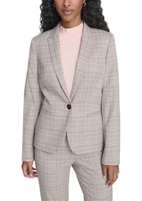 Tommy Hilfiger Women's Plaid One Button Blazer, Pink, 4