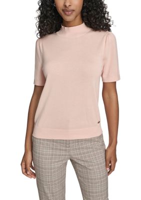 Tommy Hilfiger Women's Puff Sleeve Mock Neck Sweater, Sand, Medium