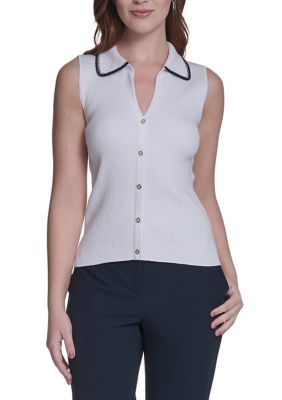 Tommy Hilfiger Women's Sleeveless Collared Sweater, Large