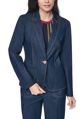 Tommy Hilfiger Women's One Button Denim Blazer, Navy Blue, 4
