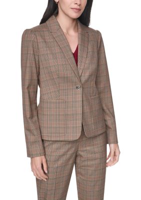 Tommy Hilfiger Women's One Button Plaid Blazer, 4