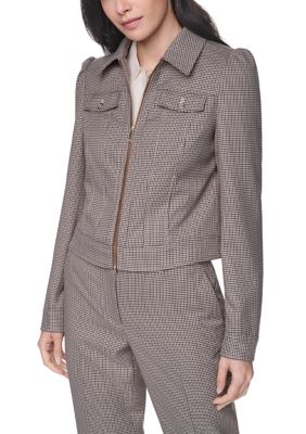 Tommy Hilfiger Women's Houndstooth Zip Trucker Jacket, Small