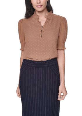 Tommy Hilfiger Women's Clip Dot Mock Neck Popover Blouse