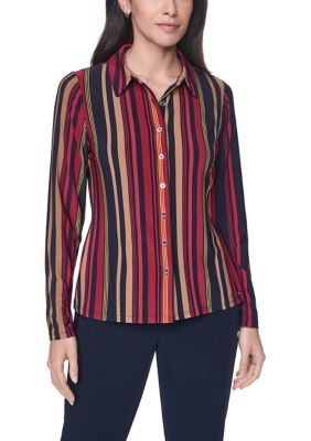Tommy Hilfiger Women's Long Sleeve Striped Knit Button Up Shirt