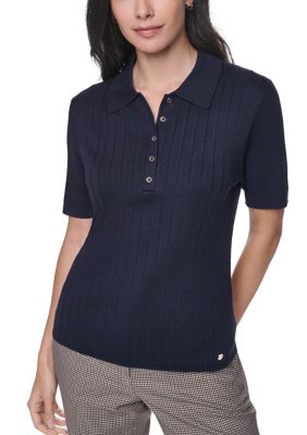 Tommy Hilfiger Women's Short Sleeve Polo Sweater, Small