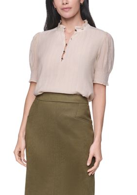 Tommy Hilfiger Women's Short Sleeve Smocked Popover Blouse