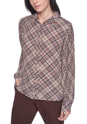 Tommy Hilfiger Women's Long Pleated Sleeve Blouse, Small