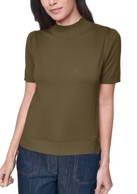 Tommy Hilfiger Women's Puff Sleeve Mock Neck Sweater, Small