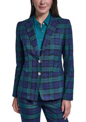Tommy Hilfiger Women's 2 Button Patch Pocket Blackwatch Blazer, 4