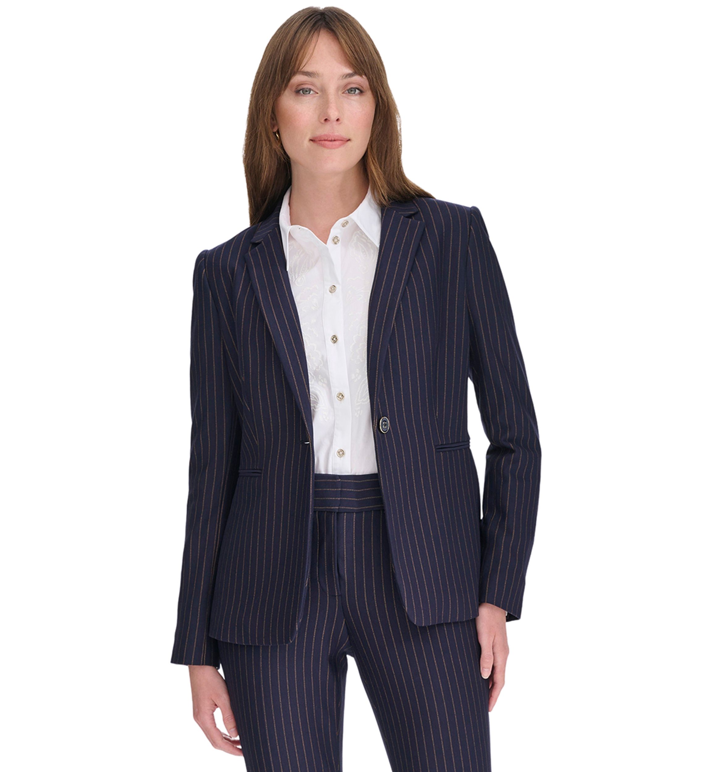 Womens Slim Fit Pinstripe Blazer