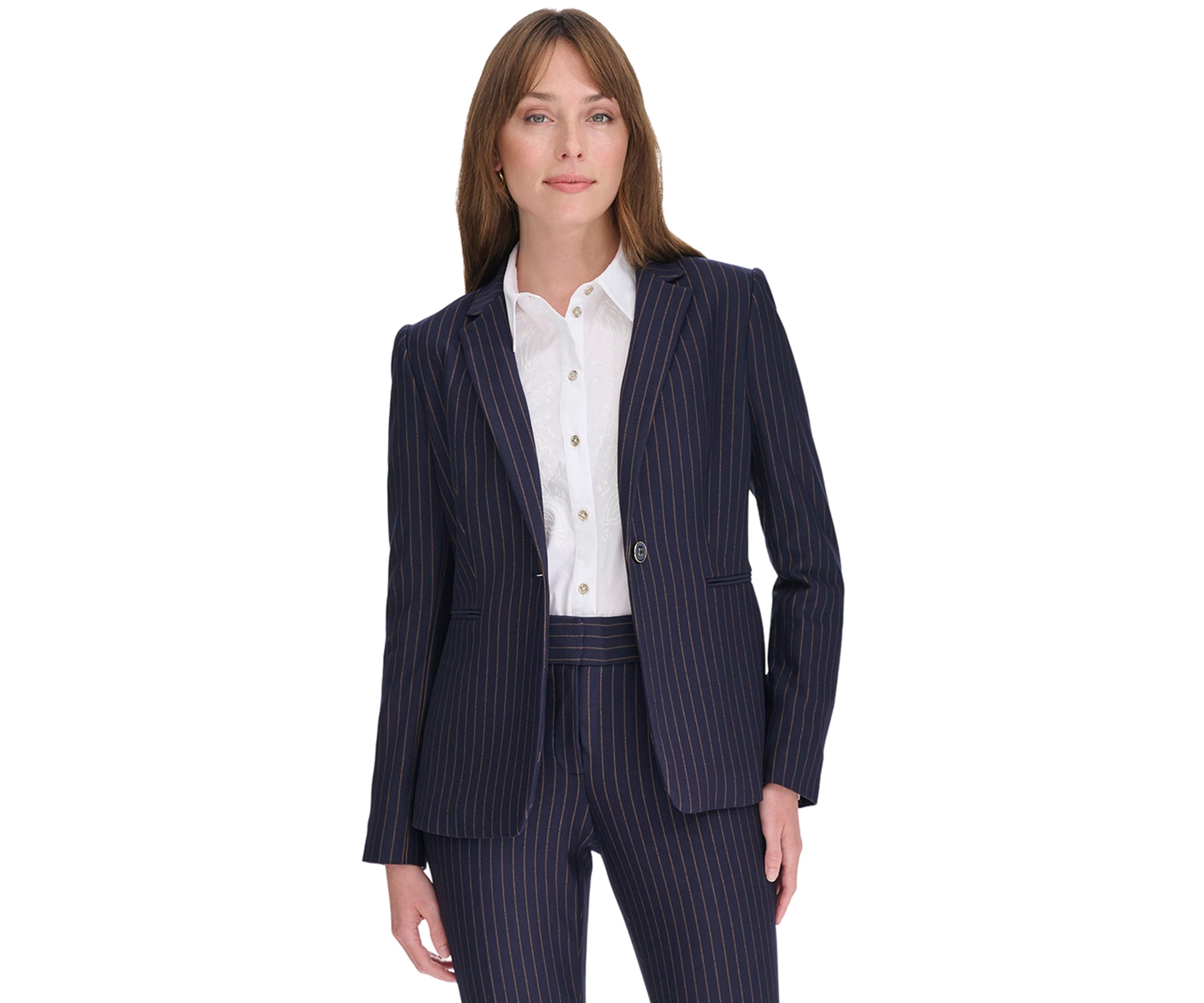 Womens Slim Fit Pinstripe Blazer