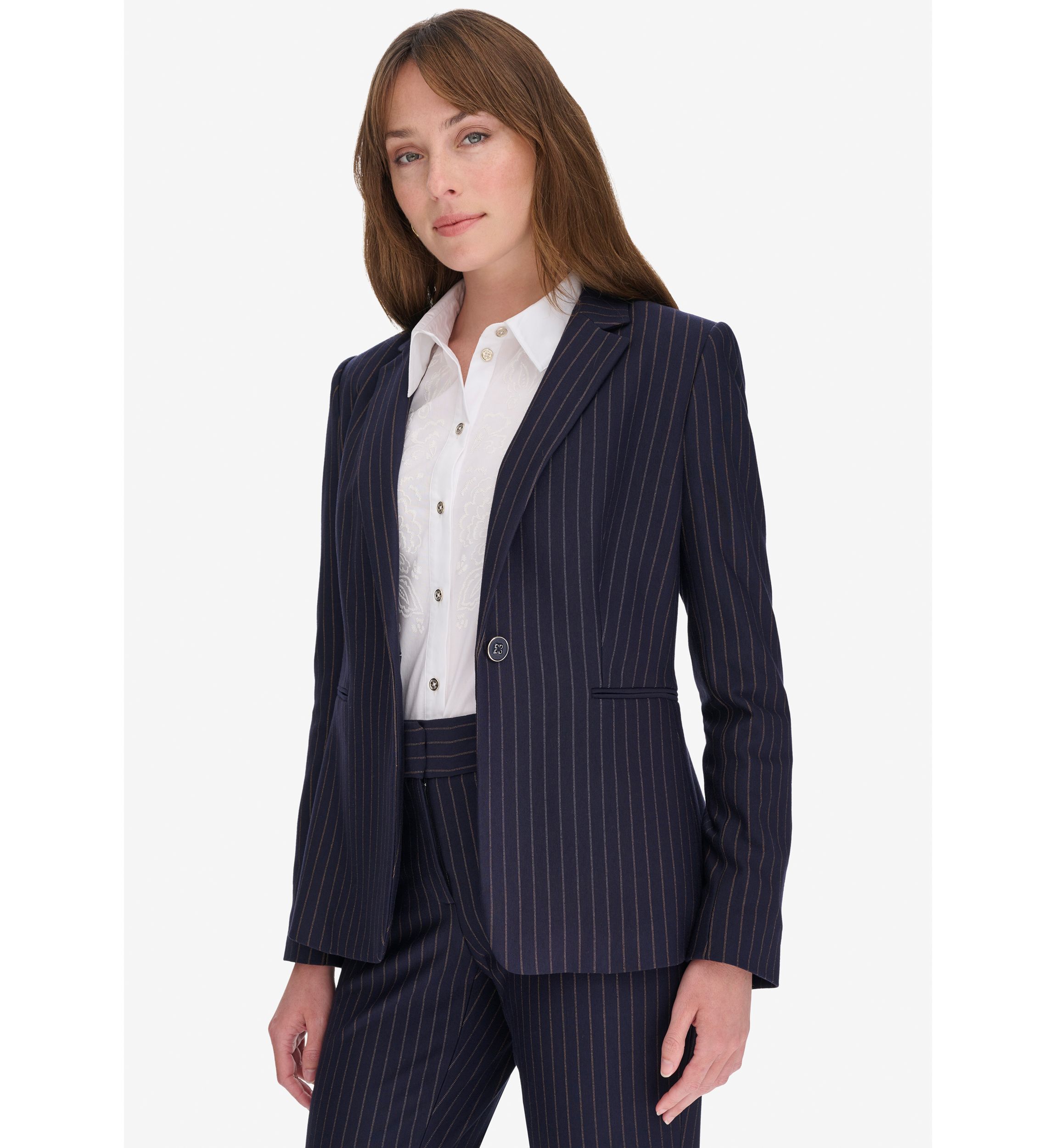 Womens Slim Fit Pinstripe Blazer