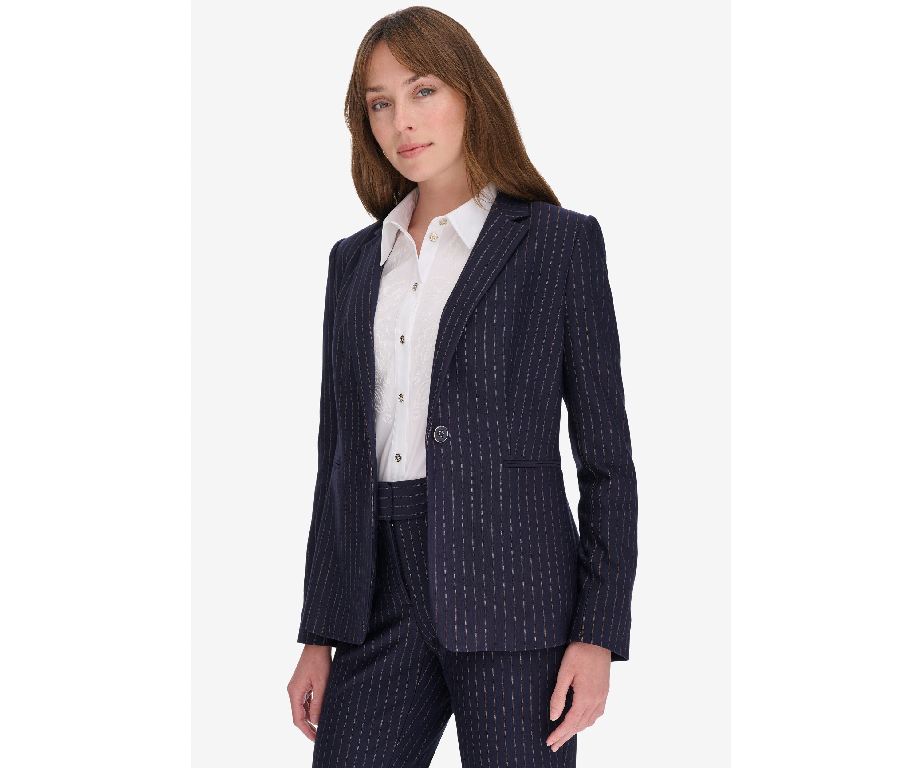 Womens Slim Fit Pinstripe Blazer