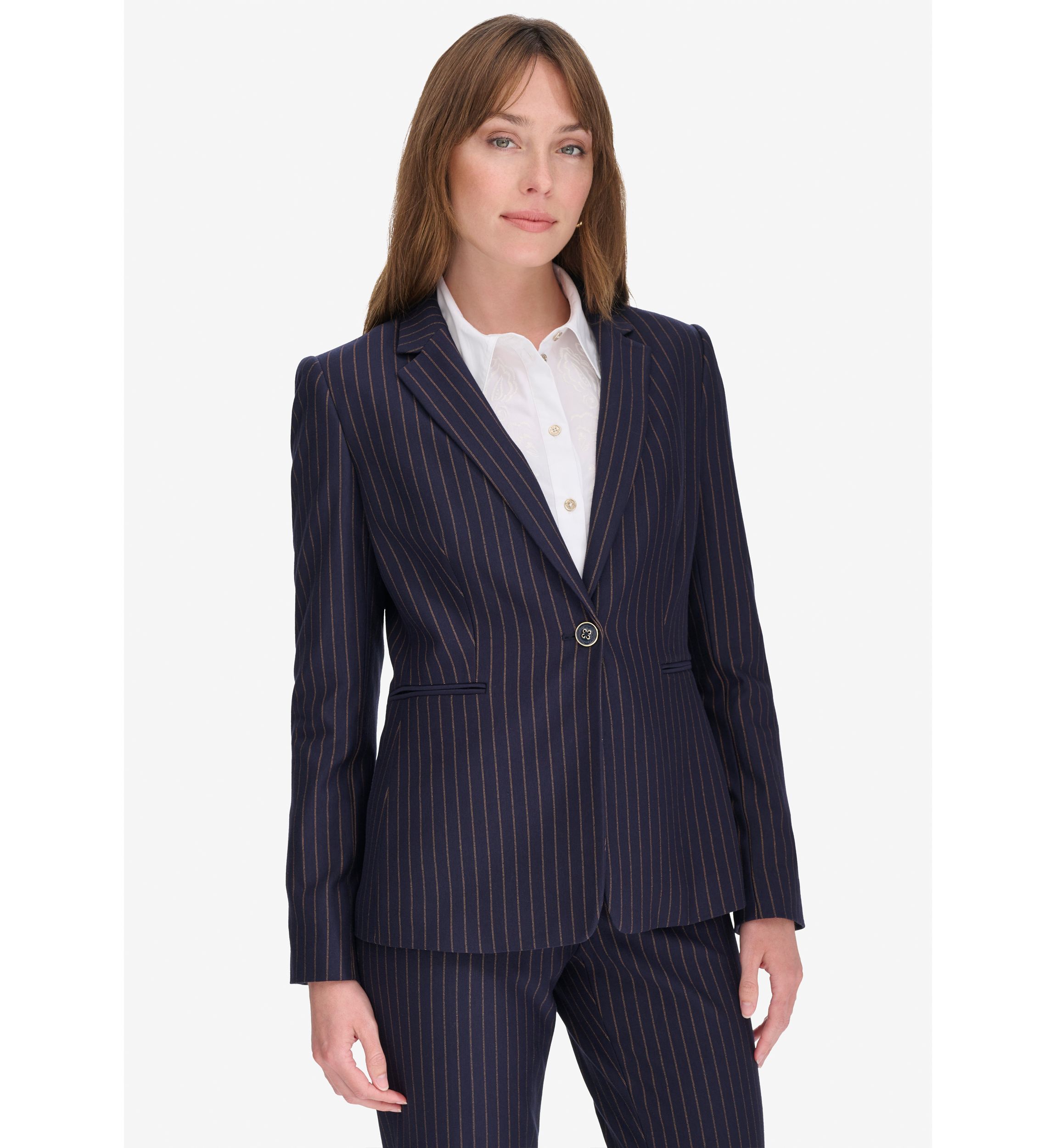 Womens Slim Fit Pinstripe Blazer