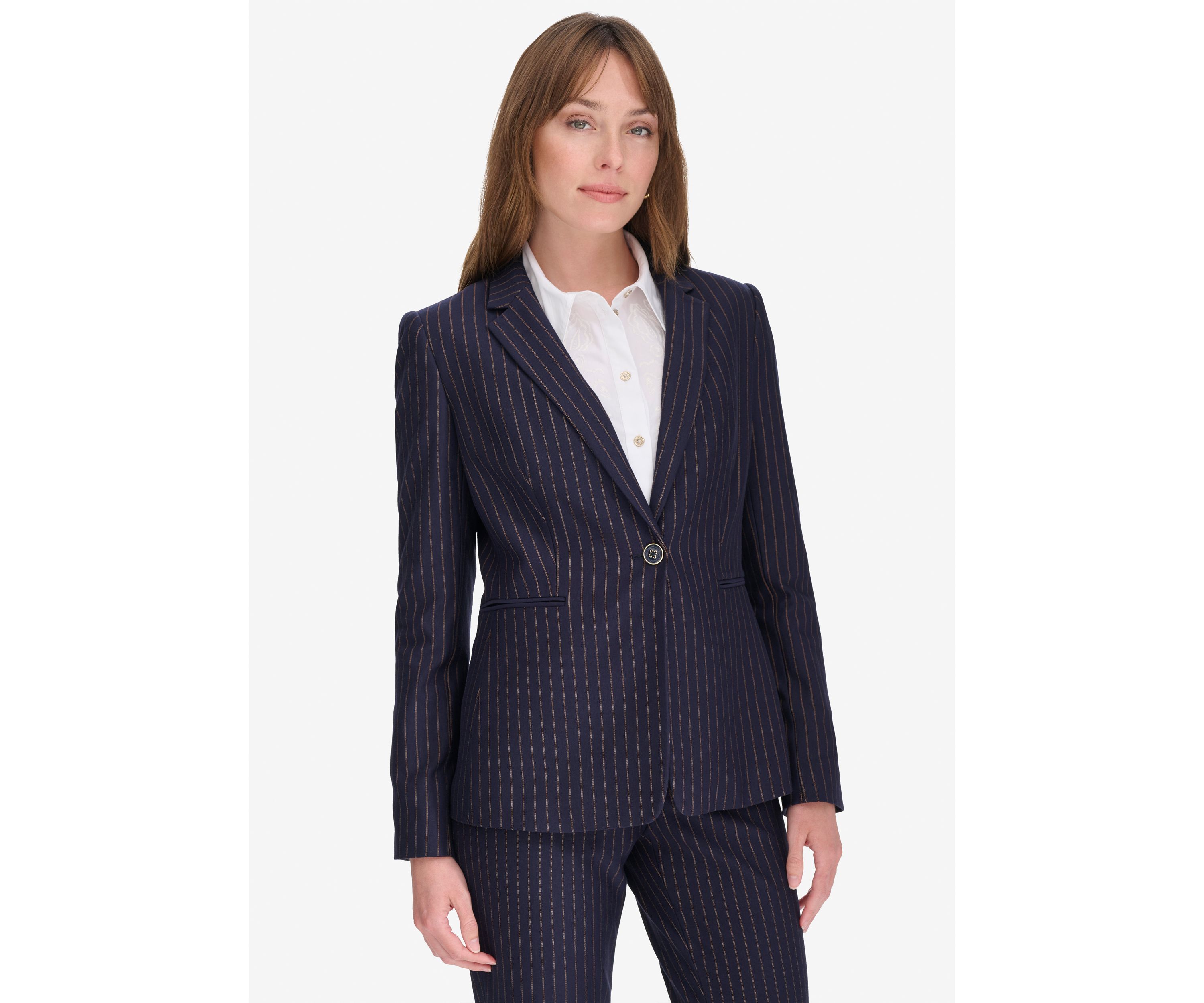 Womens Slim Fit Pinstripe Blazer