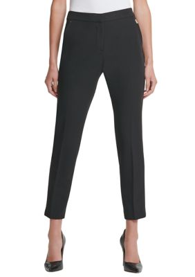 Tommy Hilfiger Women's Flat Front Ankle Pants, Black, 2