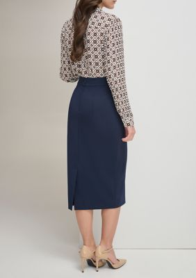 High Waisted Pencil Skirt In Blue Floral Print | SilkFred US