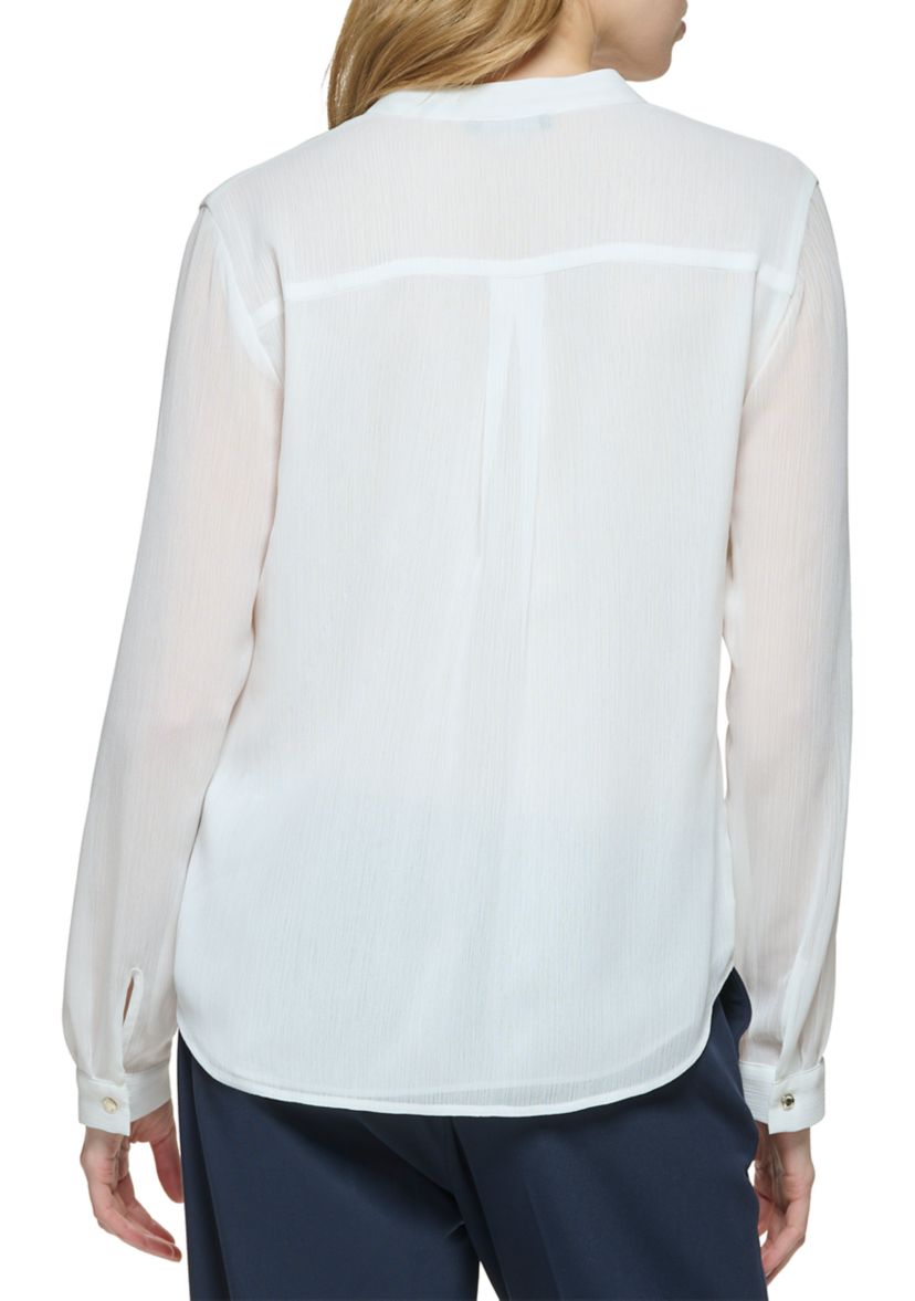 Womens Long Sleeve Ruffle Solid Top