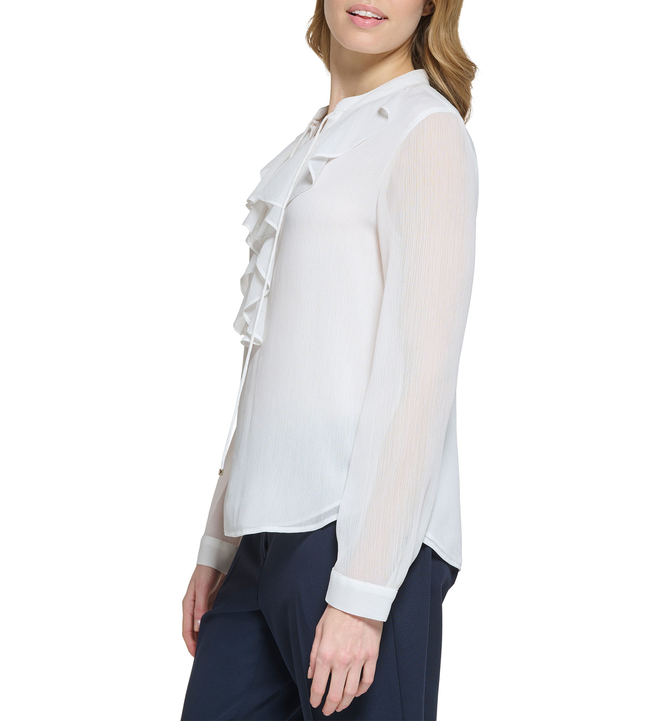 Womens Long Sleeve Ruffle Solid Top