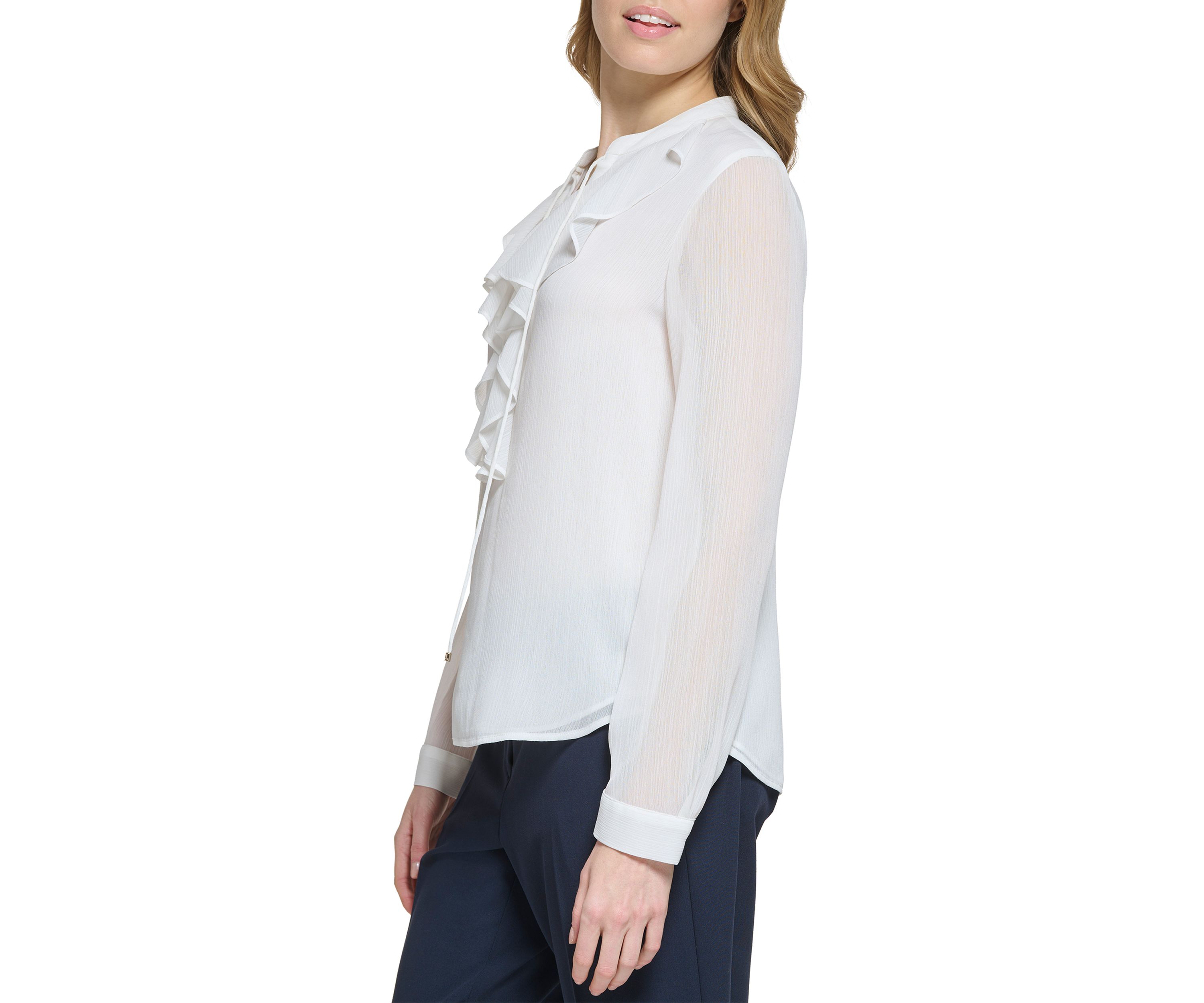 Womens Long Sleeve Ruffle Solid Top