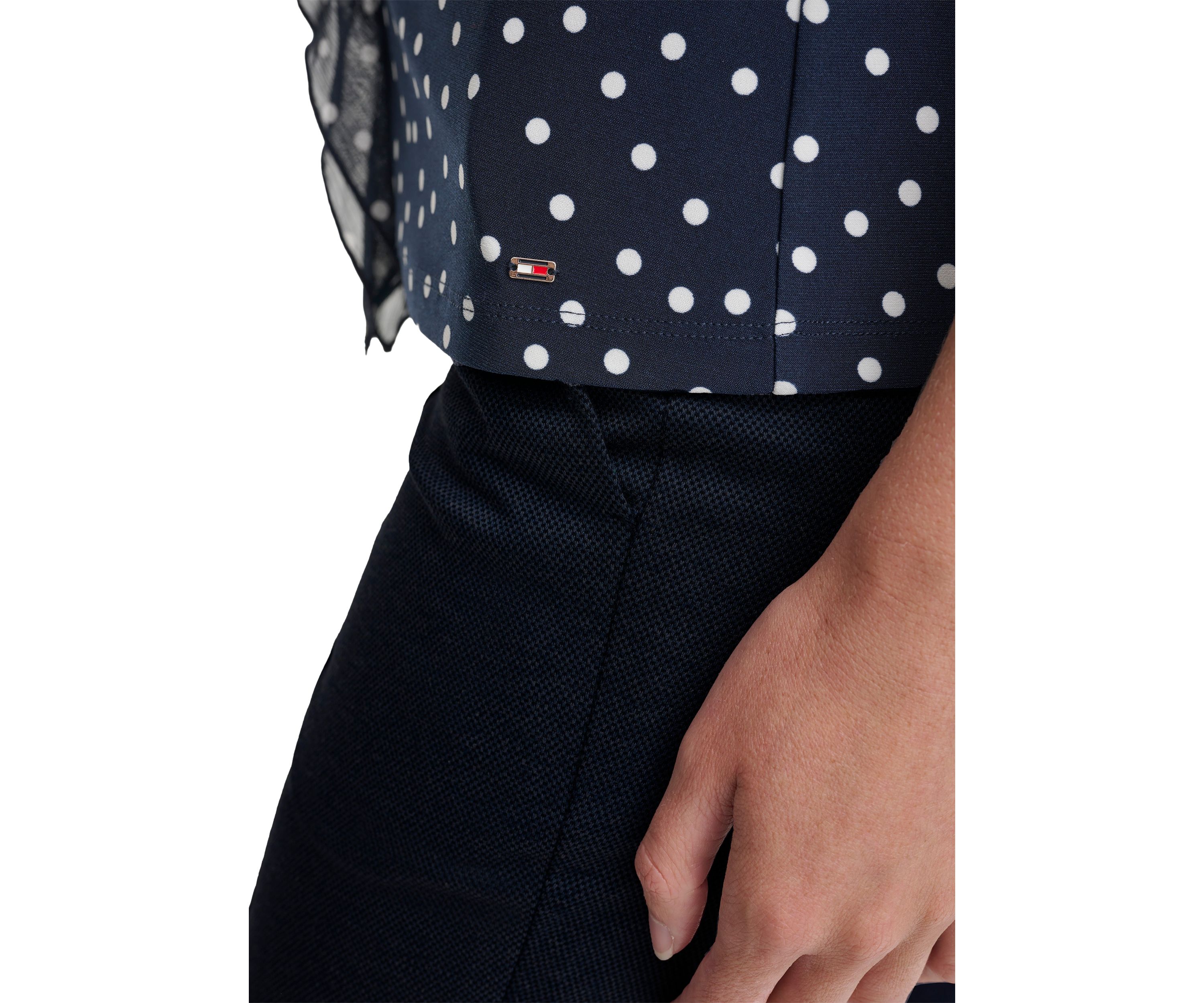 Womens Sleeveless Mixed Media Dot Ruffle Top