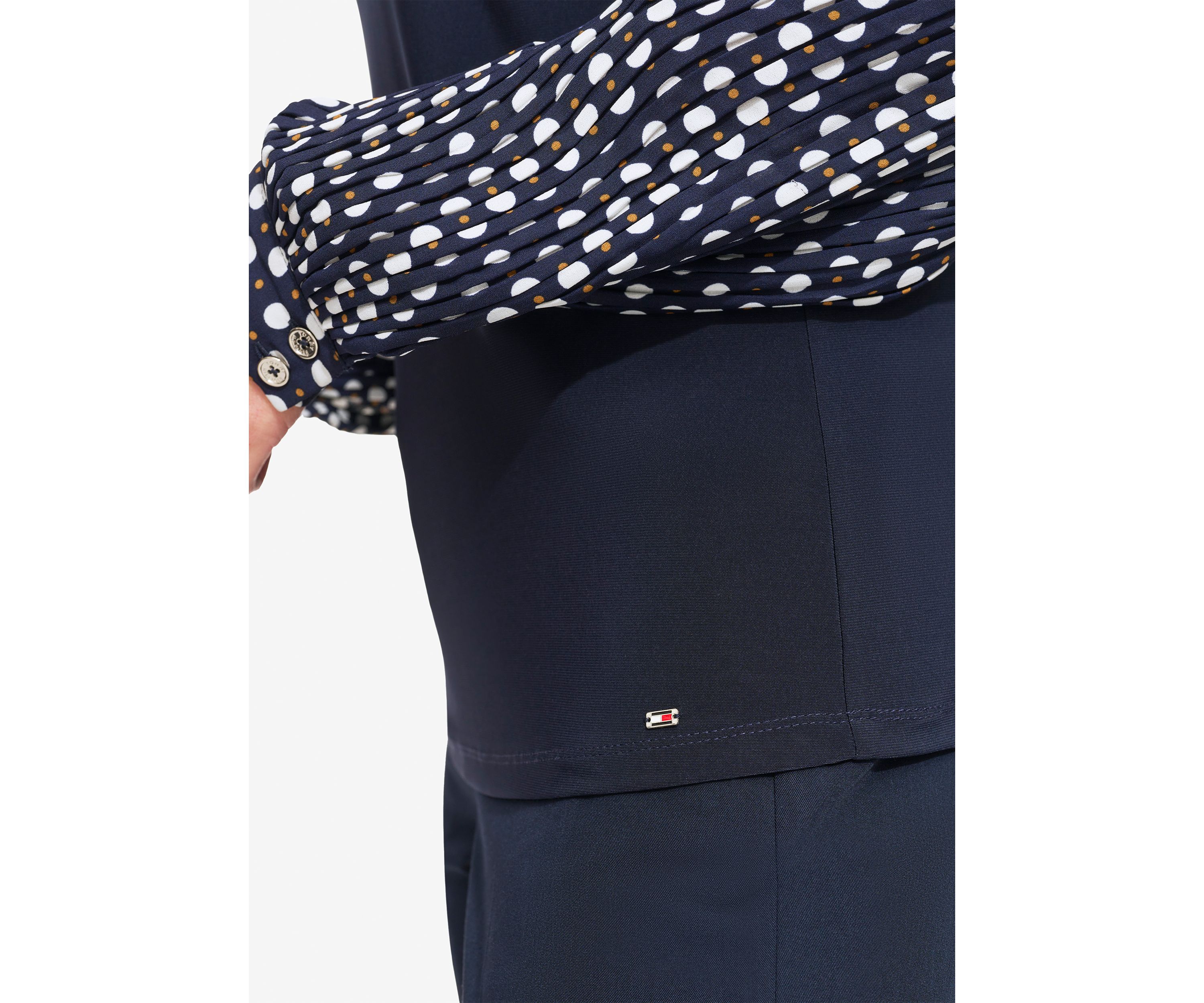 Womens Long Sleeve Mixed Media Collared Blouse