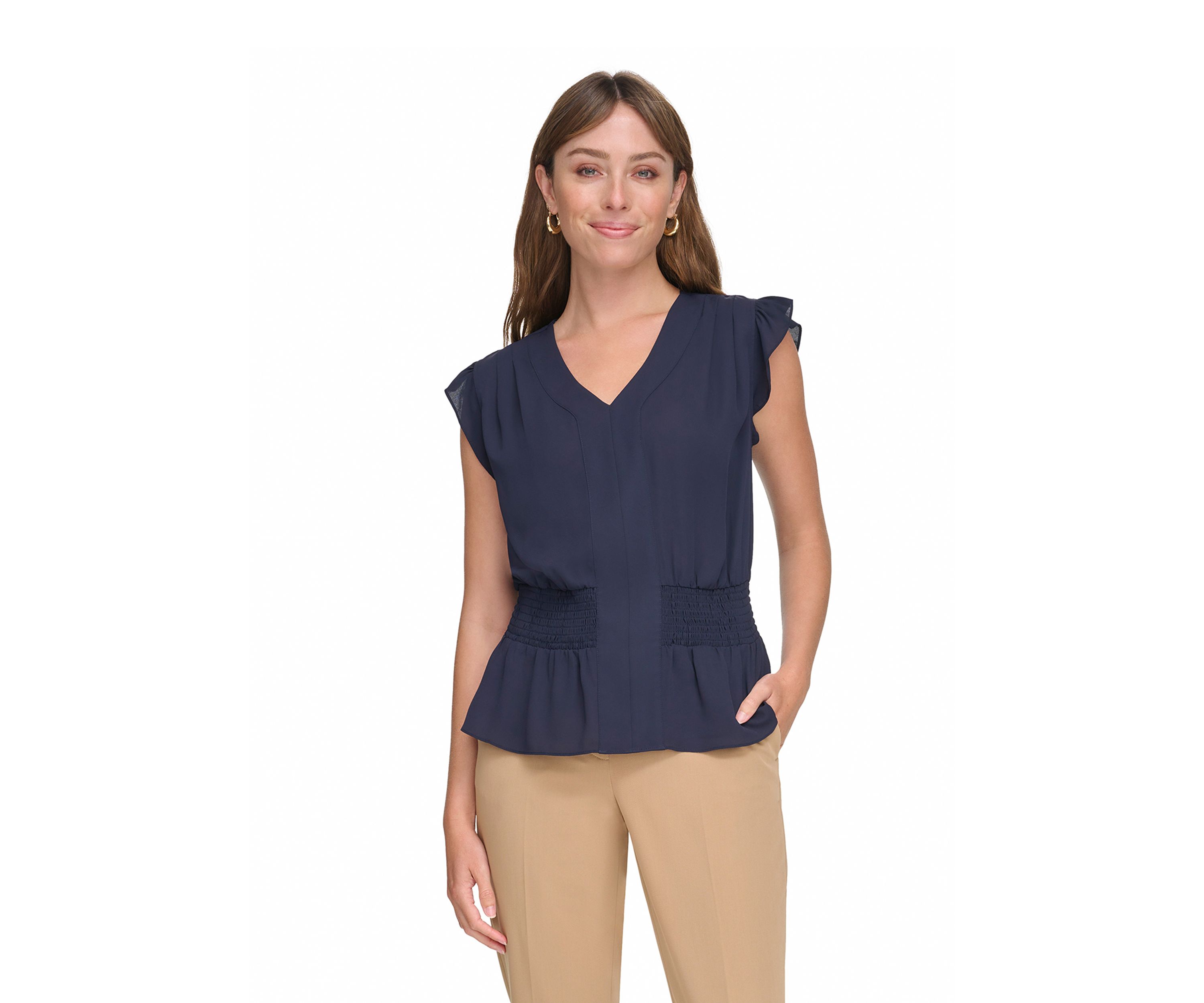 Womens Smocked Peplum Blouse