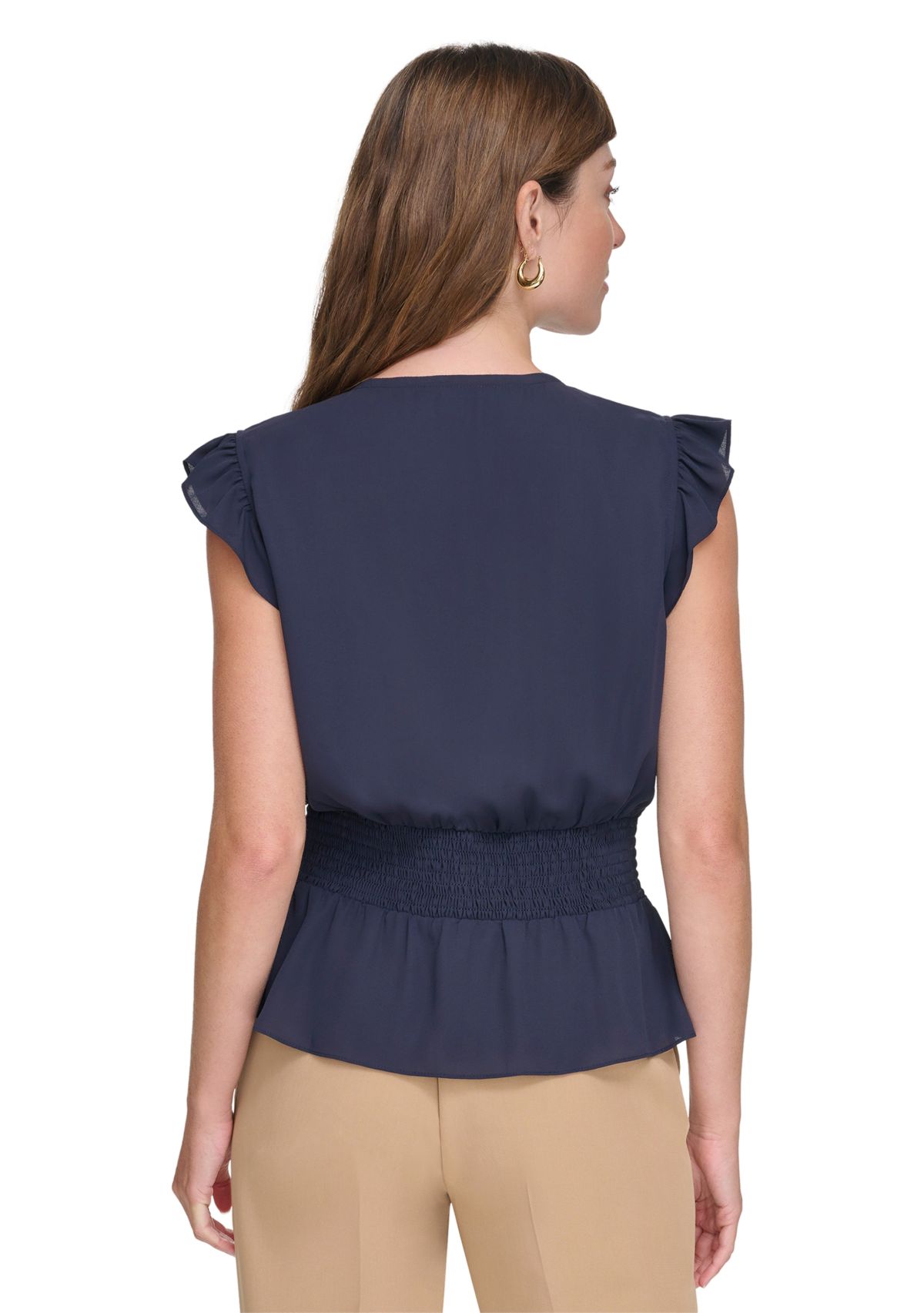 Womens Smocked Peplum Blouse