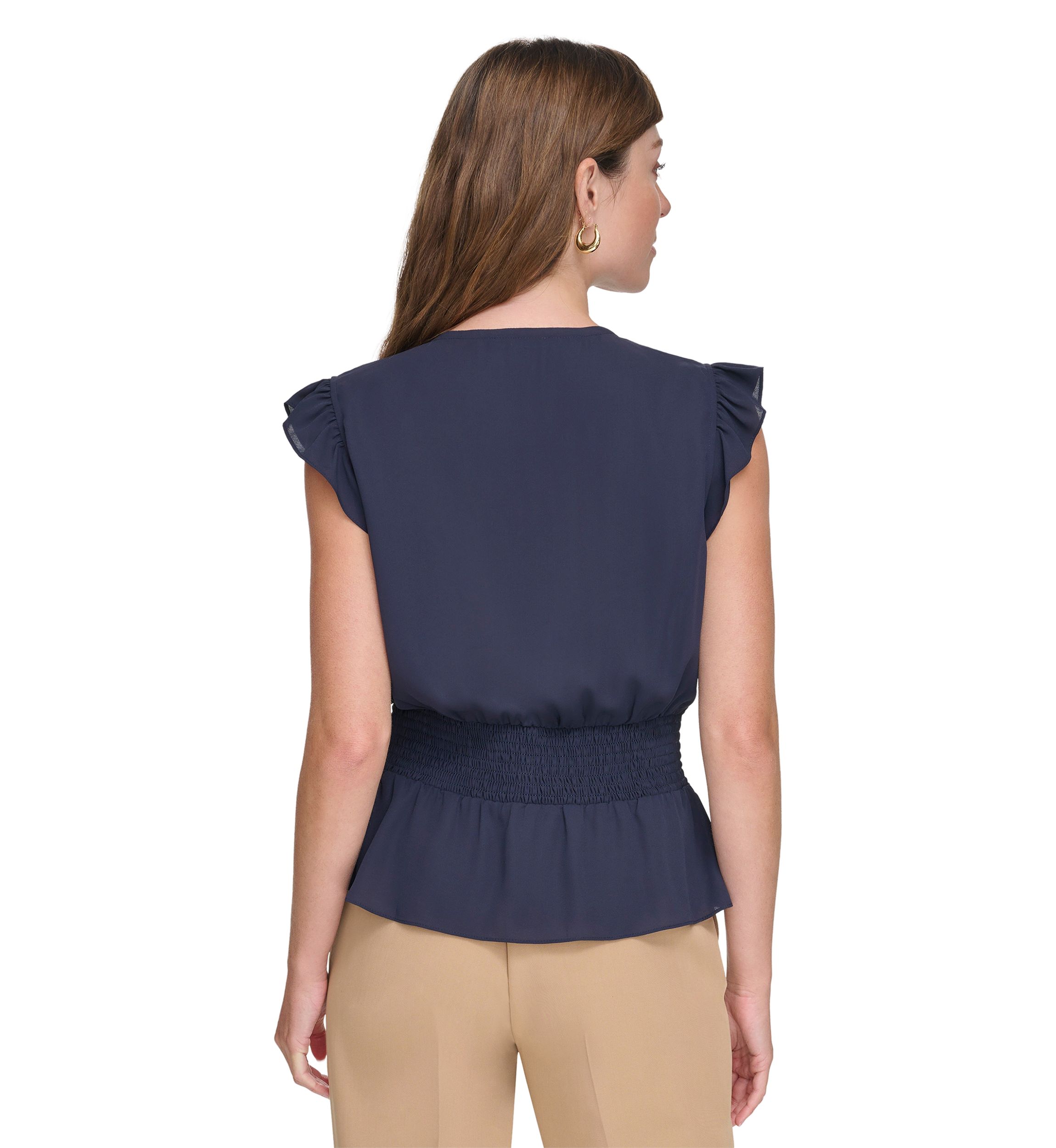 Womens Smocked Peplum Blouse