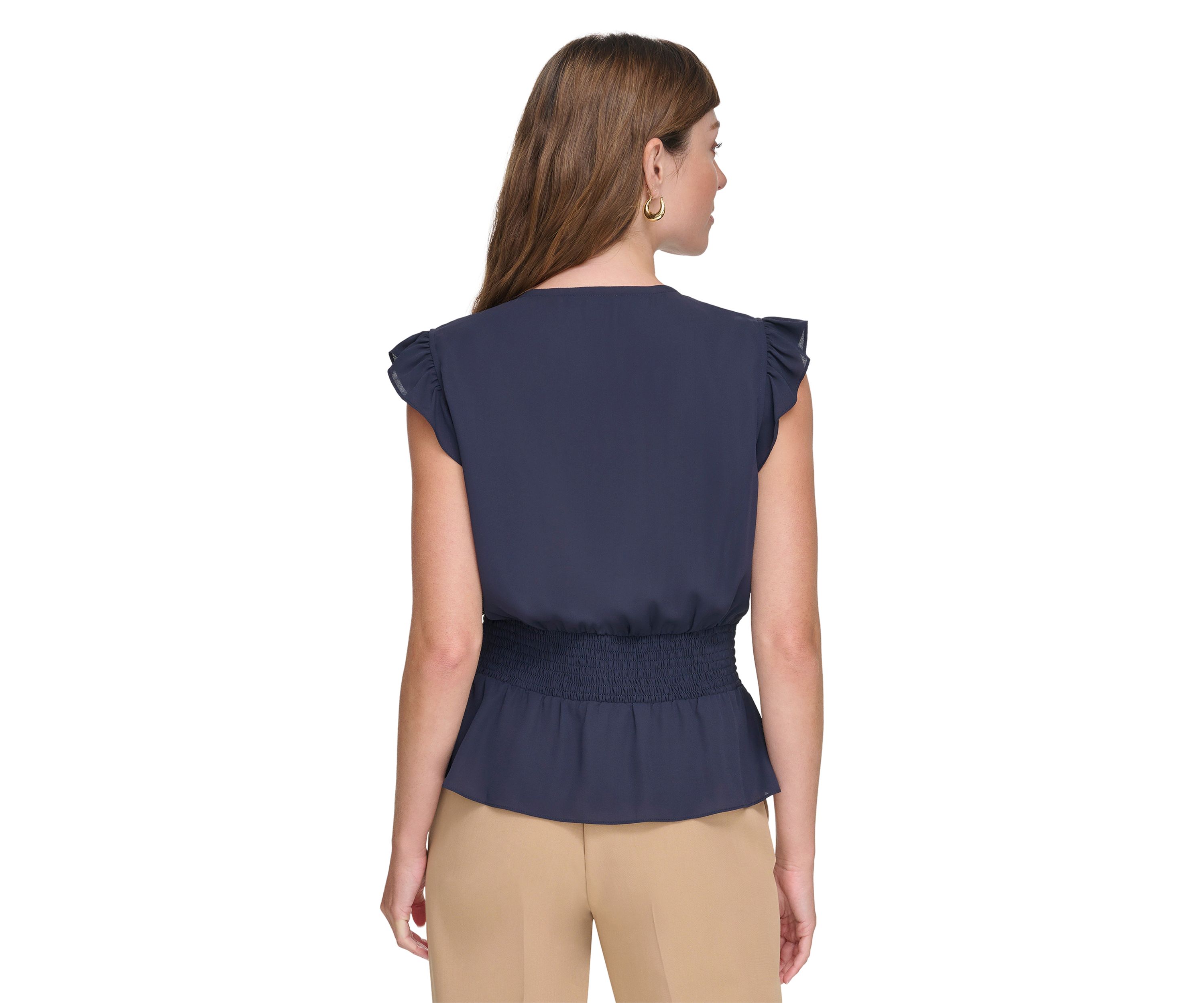 Womens Smocked Peplum Blouse