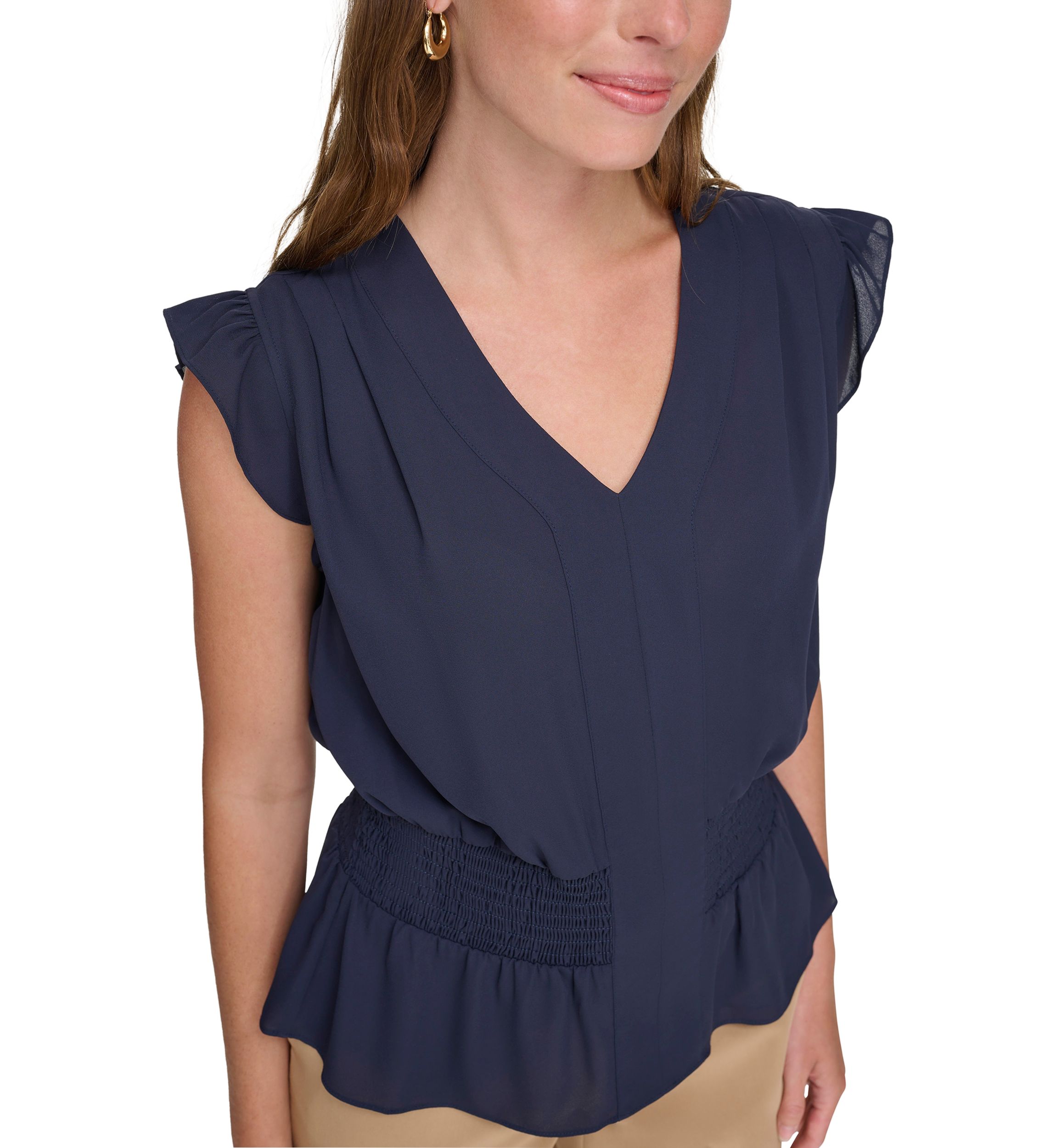Womens Smocked Peplum Blouse