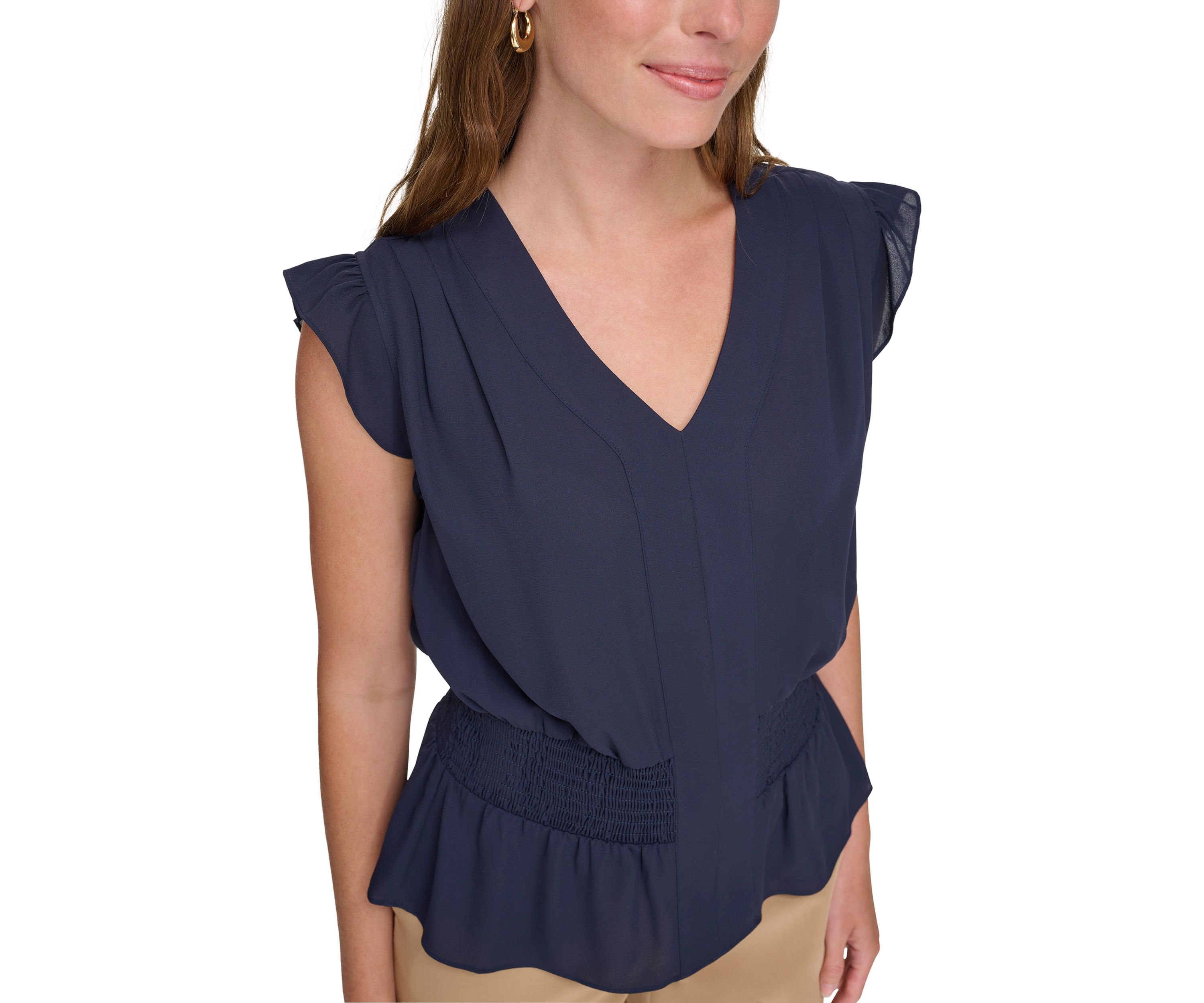 Womens Smocked Peplum Blouse