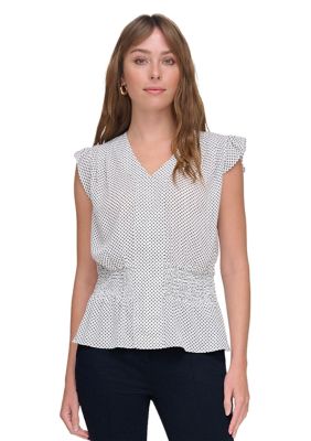 Tommy Hilfiger Women's Dot Smocked Peplum Blouse