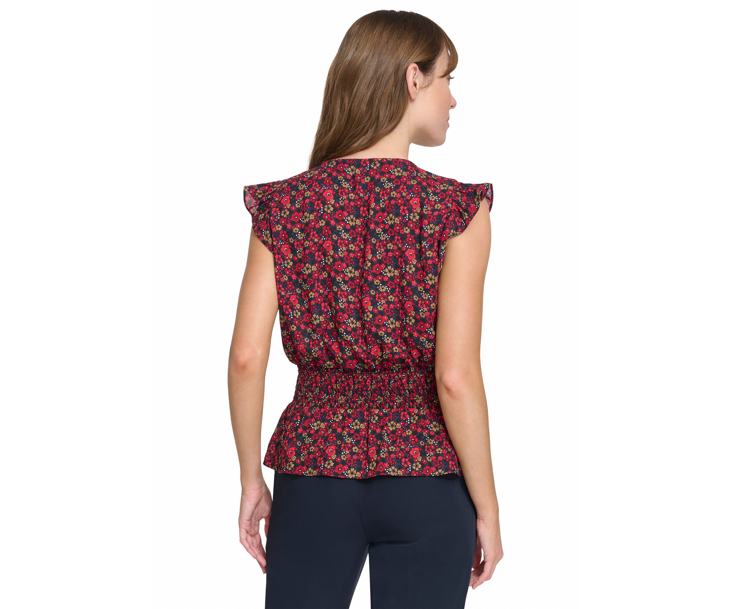 Womens Floral Smocked Peplum Blouse