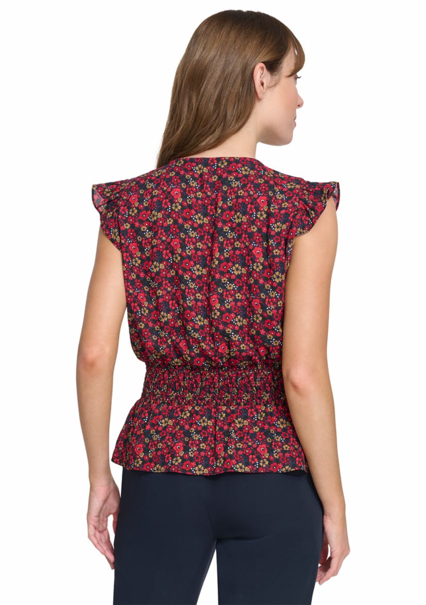 Womens Floral Smocked Peplum Blouse