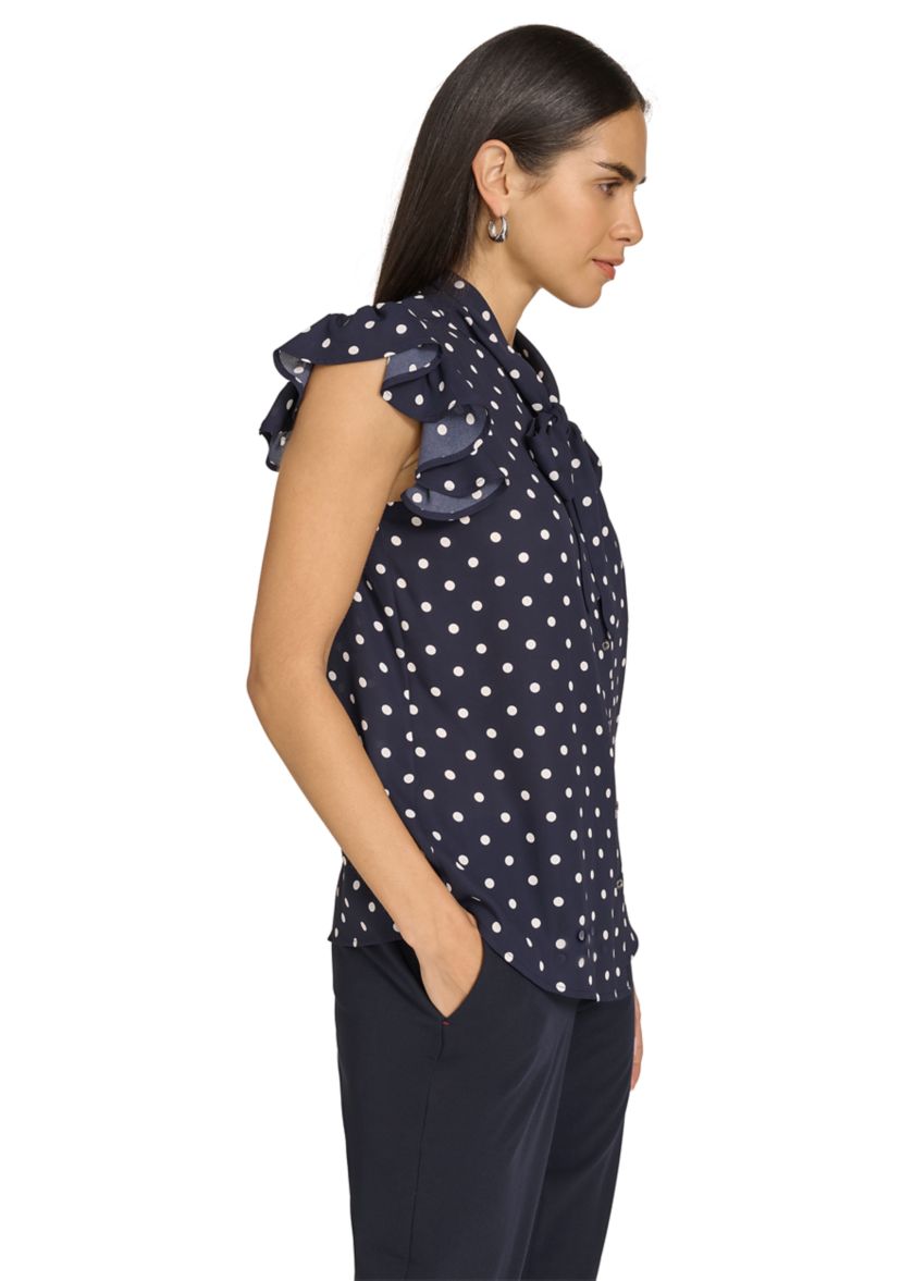 Womens Dot Ruffle Sleeve Bow Blouse 