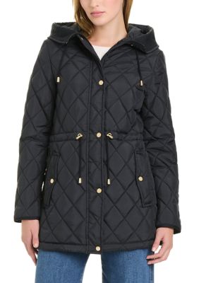 kate spade new york Women's Diamond Quilted Anorak Jacket, Black, Large