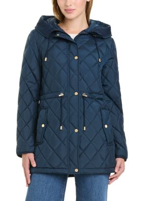 kate spade new york Women's Diamond Quilted Anorak Jacket, Navy Blue, XL