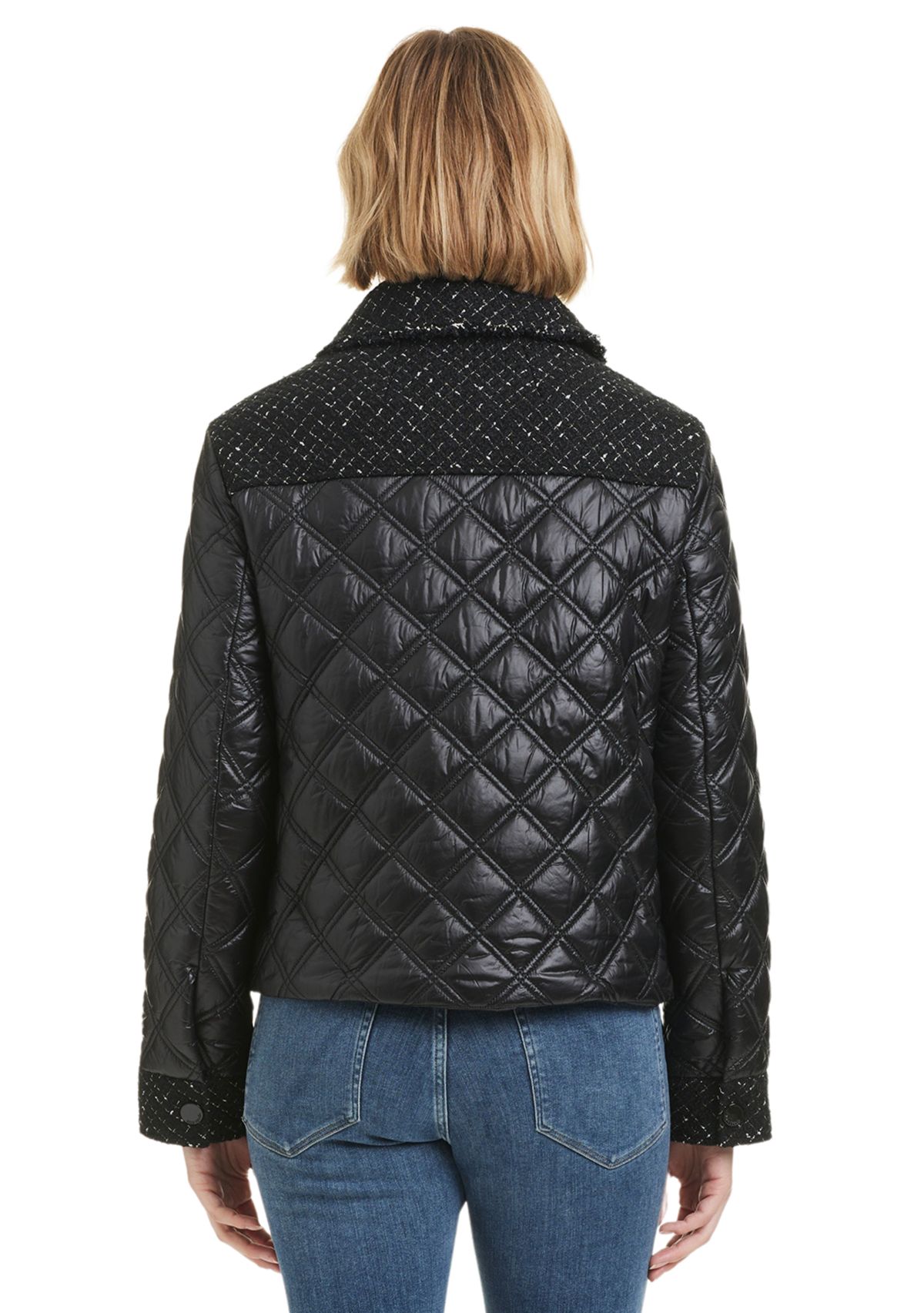 Womens Quilted Jacket with Tweed Details