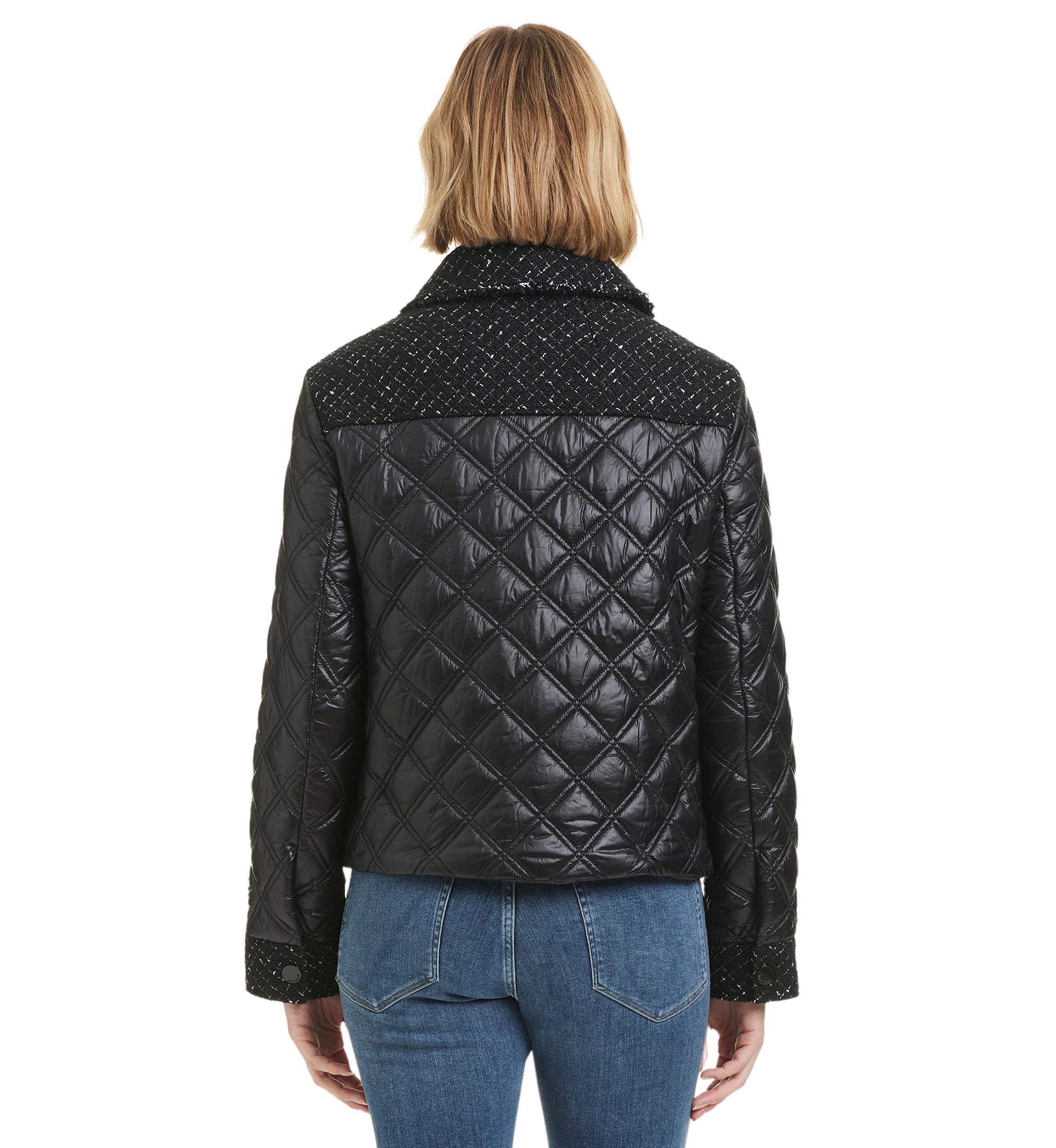 Womens Quilted Jacket with Tweed Details