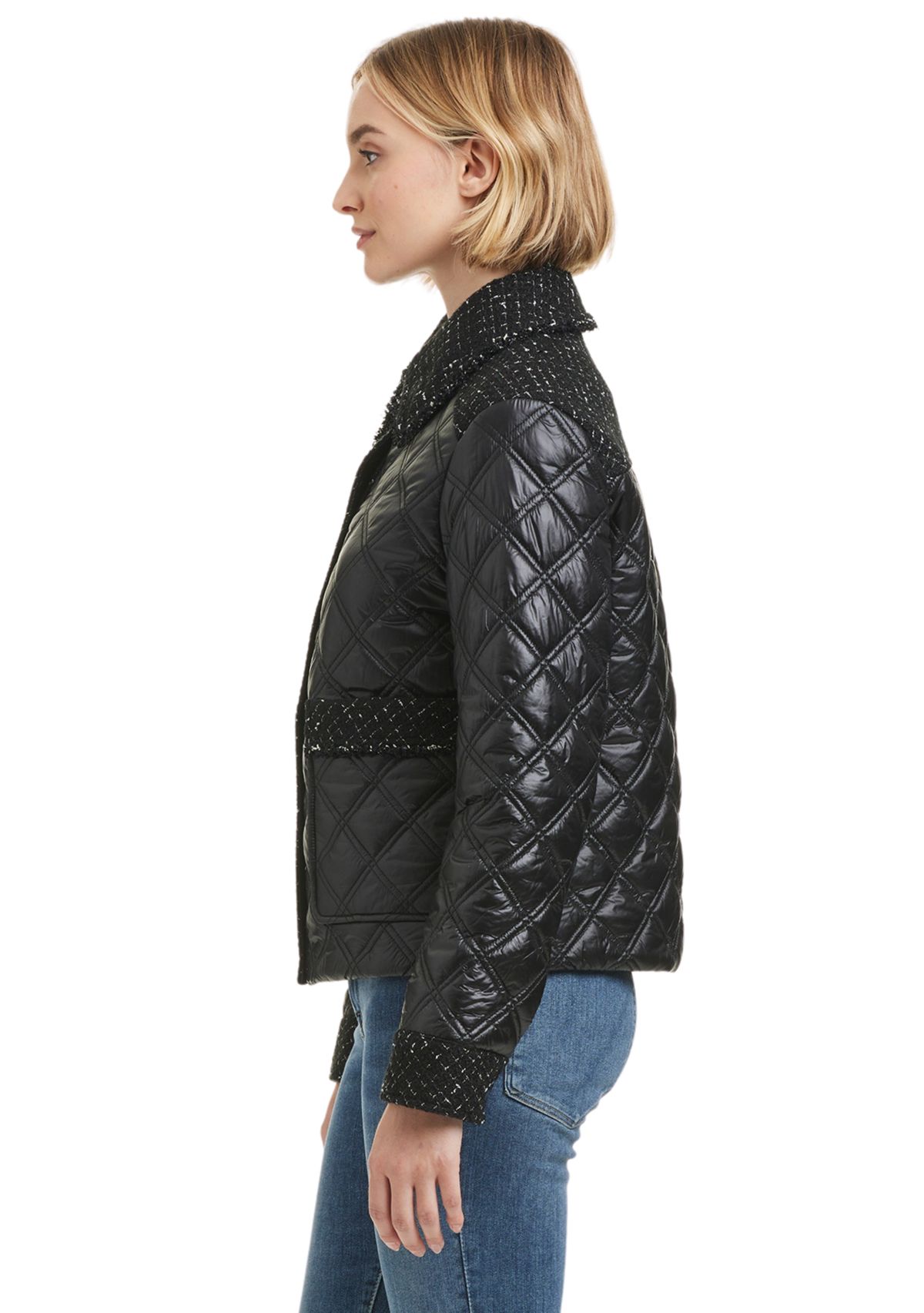 Womens Quilted Jacket with Tweed Details