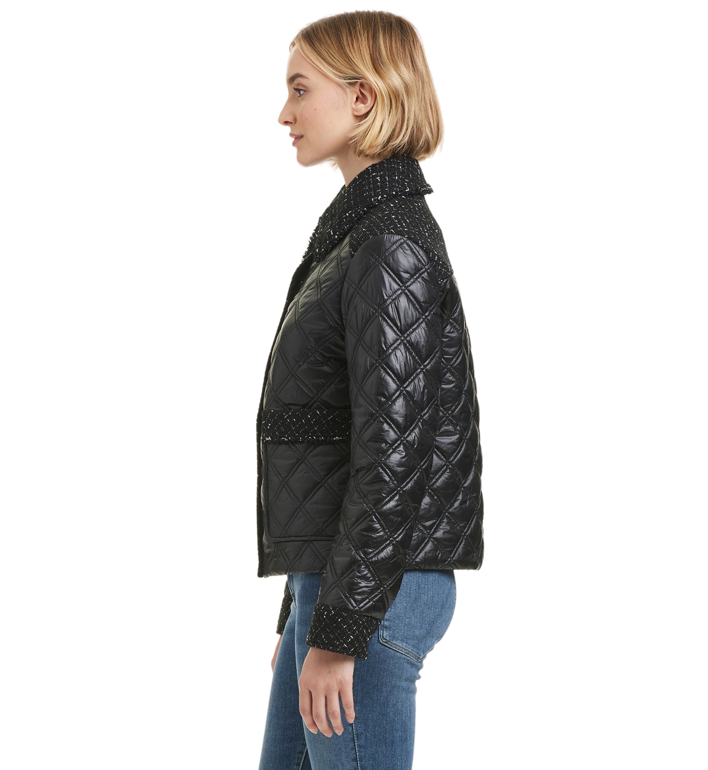 Womens Quilted Jacket with Tweed Details