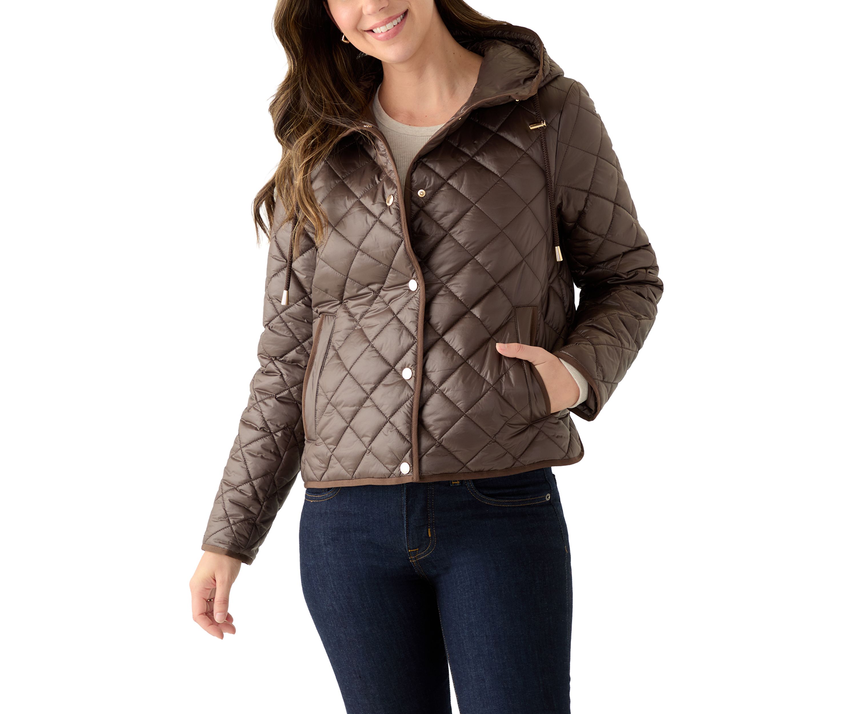 Womens Packable Quilted Jacket with Hood