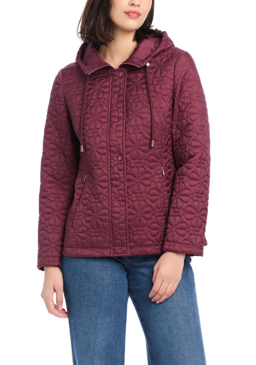 Womens Short Spade Flower Quilted Jacket