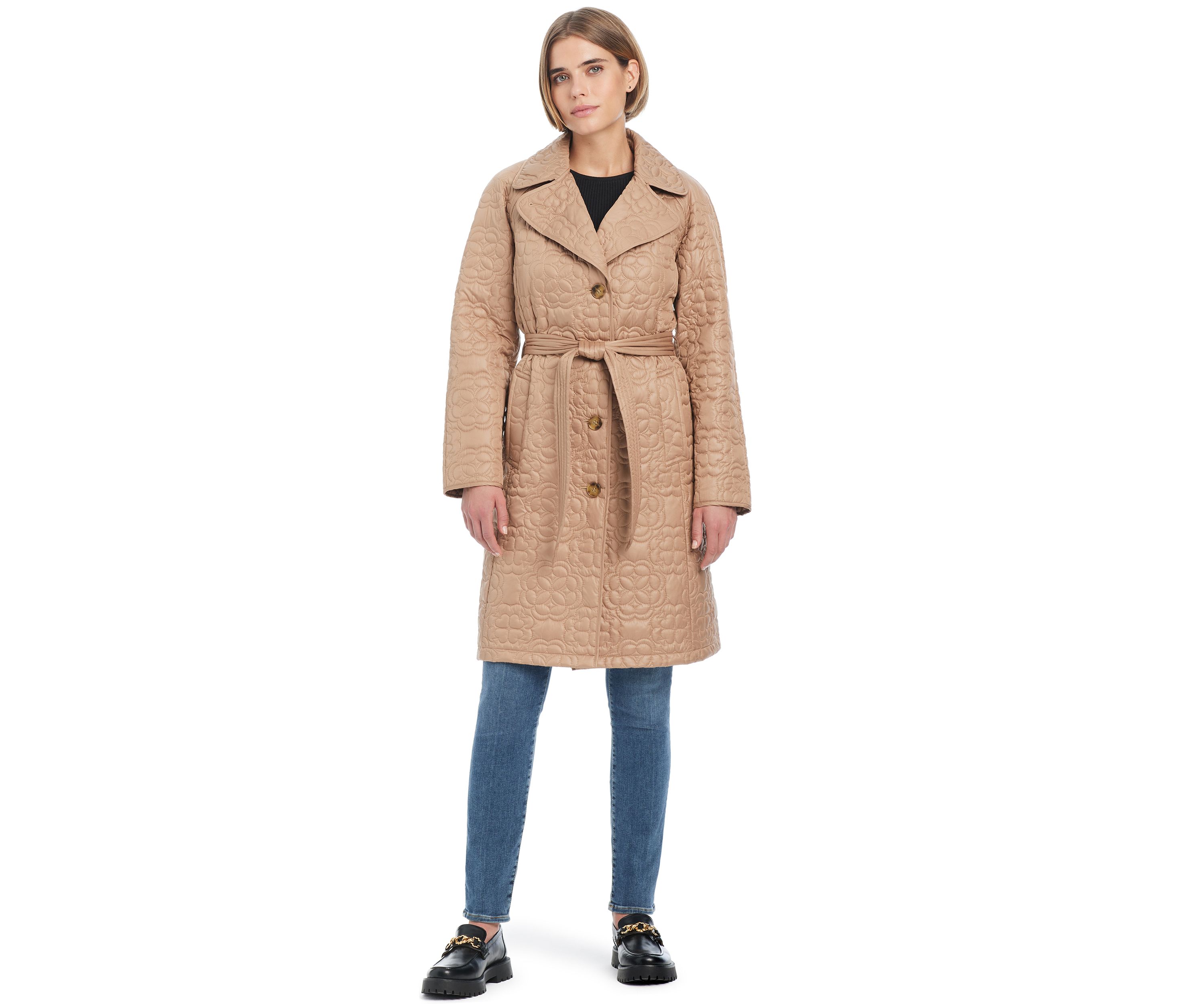 Womens Signature Quilted Trench Coat