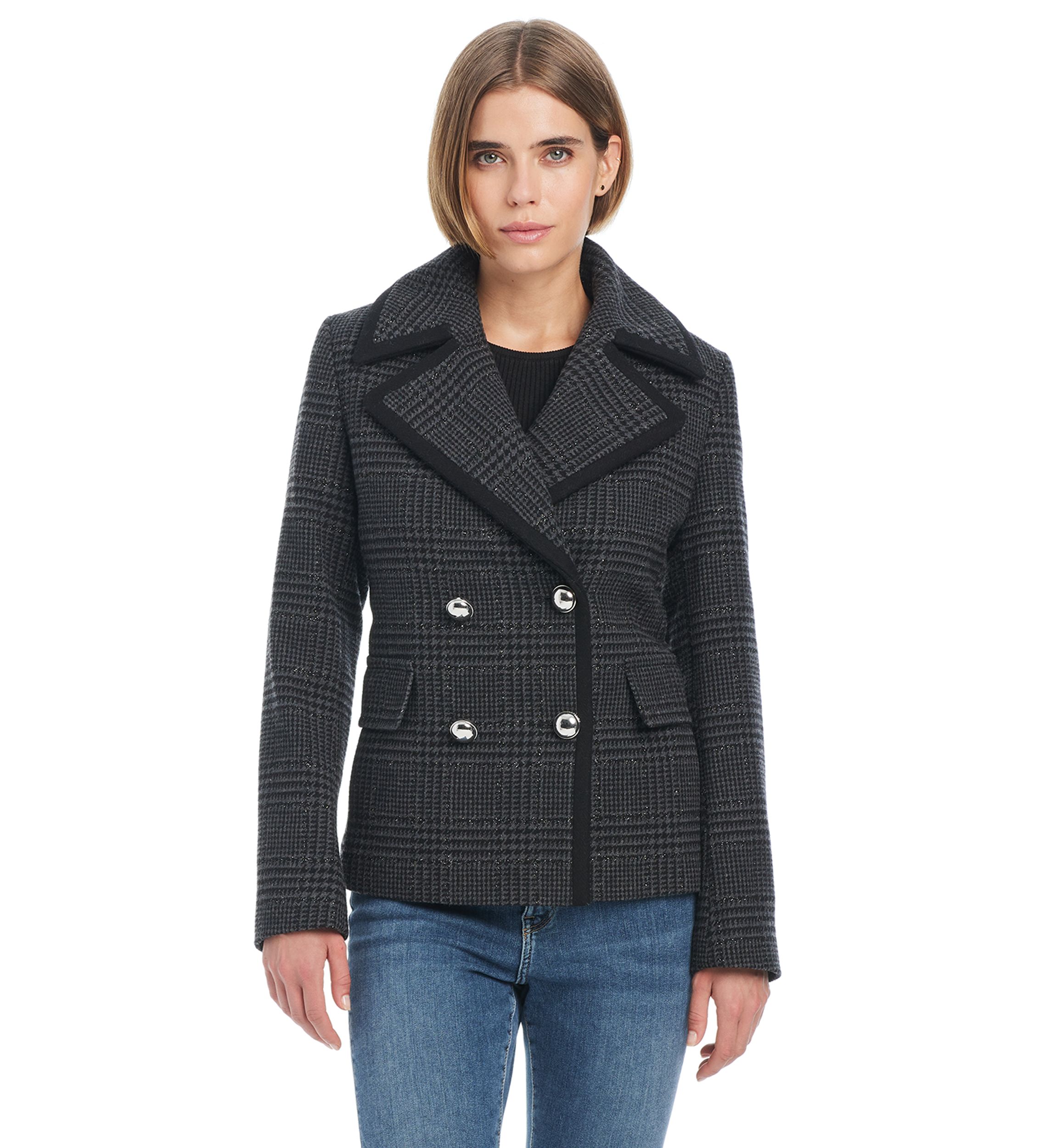 Womens Cropped Peacoat with Metal Buttons